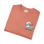 Faithful Citizens Apparel Co Men's T-shirt featuring an ocean graphic and “Quiet the Tide” lettering Matthew 14:32 Terracotta