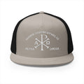 Faithful Citizens Apparel Co Unisex Cotton Trucker Hat Alpha and Omega Chi Rho Symbol Revelation 22:13 Black/Silver