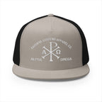 Faithful Citizens Apparel Co Unisex Cotton Trucker Hat Alpha and Omega Chi Rho Symbol Revelation 22:13 Black/Silver