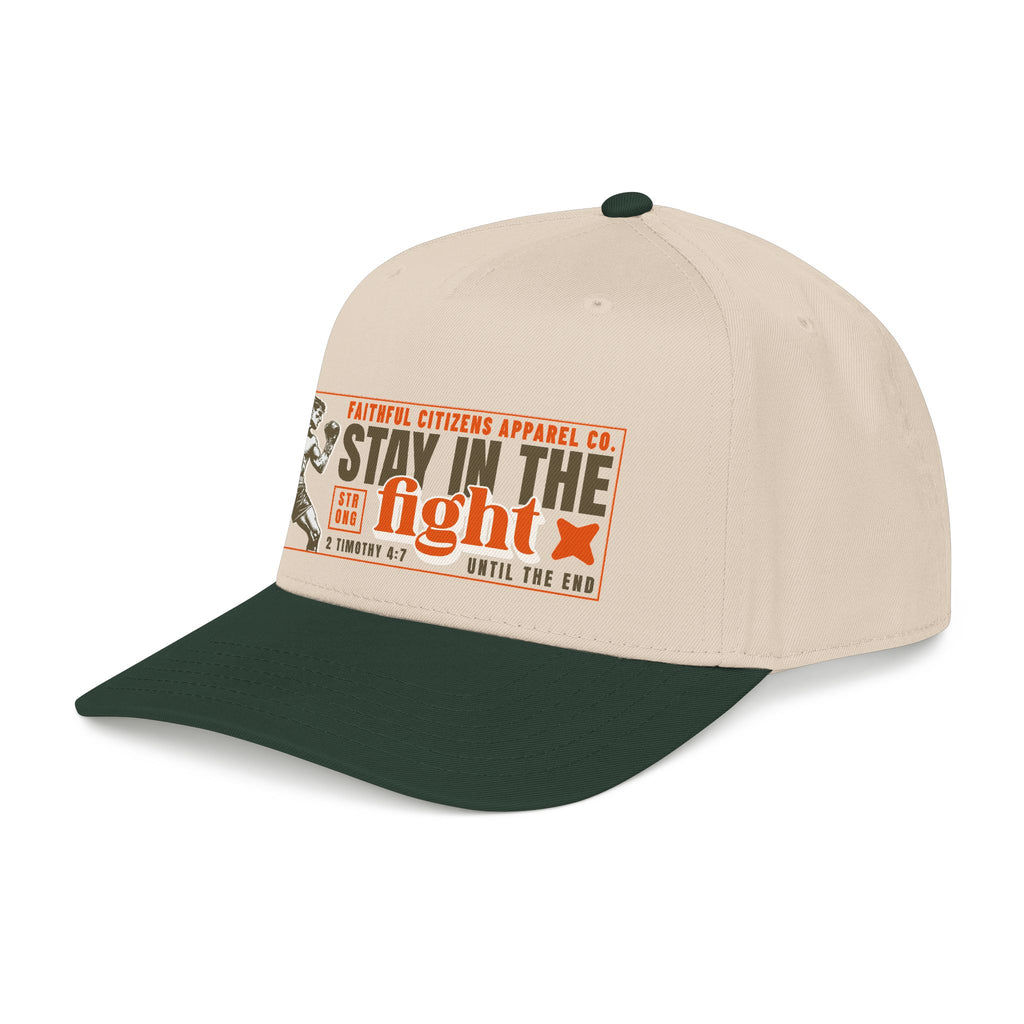Faithful Citizens Apparel Co Unisex Hat Vintage Baseball Cap Stay in the fight 2 Timothy 4:7 Natural/Dark Green