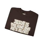 Faithful Citizens Apparel Co Women's Sweatshirt Jesus is the King and He's alive lettering Revelation 1:18 Dark Chocolate