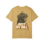 Faithful Citizens Apparel Co Men's T-shirt featuring a Jesus crown portrait and “Not My Will” lettering Matthew 26:39 Mustard