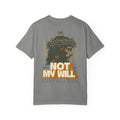 Faithful Citizens Apparel Co Men's T-shirt featuring a Jesus crown portrait and “Not My Will” lettering Matthew 26:39 Granite