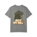 Faithful Citizens Apparel Co Men's T-shirt featuring a Jesus crown portrait and “Not My Will” lettering Matthew 26:39 Granite