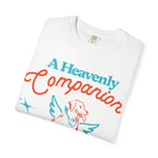 Faithful Citizens Apparel Co Women's T-shirt A heavenly companion Human and Dog shirt Dog with wings illustration James 1:17 white