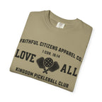 Faithful Citizens Apparel Co Women's T-shirt Love All Lettering Pickleball illustration 1 Corinthians 16:14 Khaki