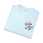 Faithful Citizens Apparel Co Men's T-shirt featuring an ocean graphic and “Quiet the Tide” lettering Matthew 14:32 Chambray