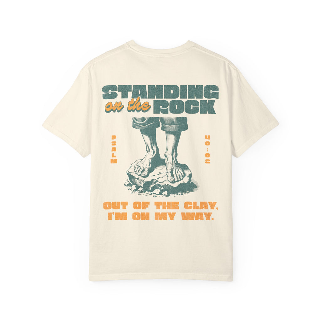 Faithful Citizens Apparel Co Men's T-shirt Standing on the rock feet illustration Psalm 40:2 ivory