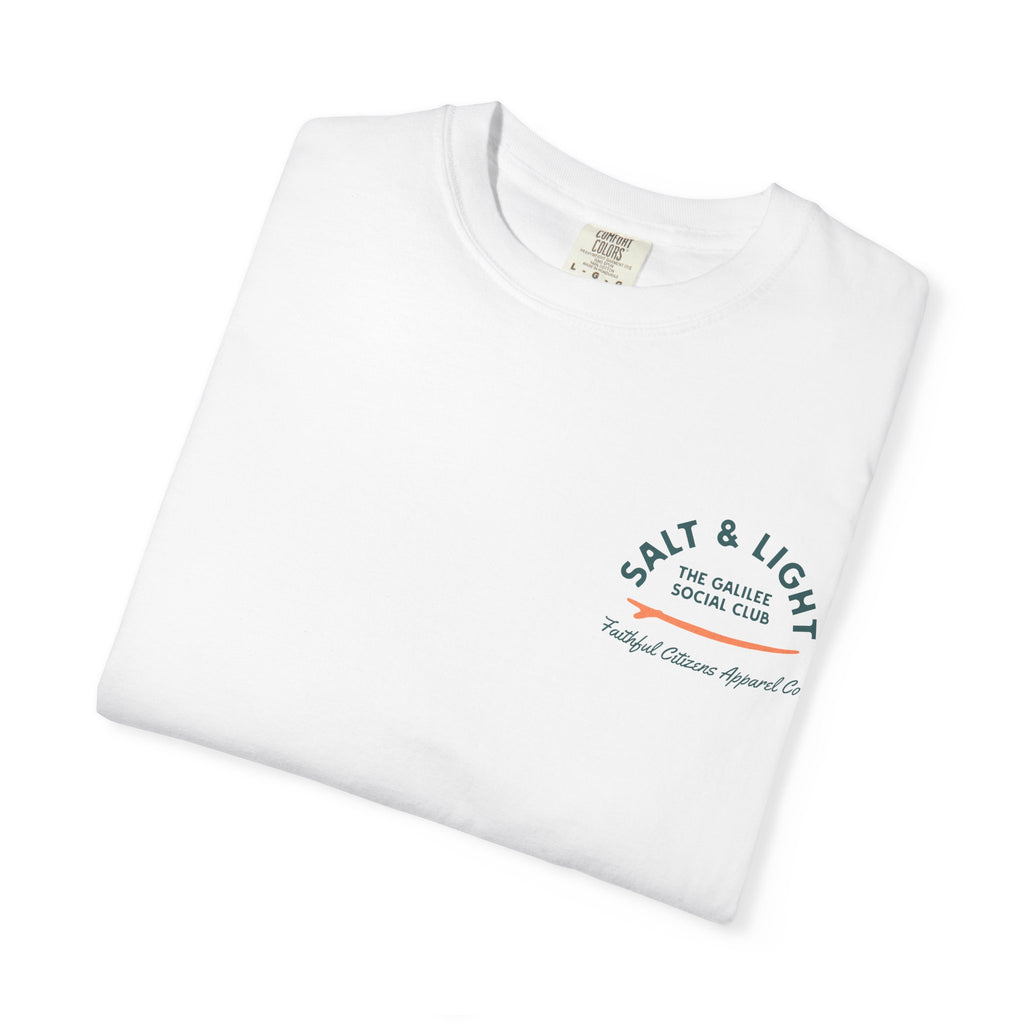 Faithful Citizens Apparel Men's T-shirt Salt and Light of the earth lettering Sun and wave Illustration white