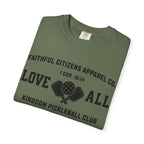 Faithful Citizens Apparel Co Women's T-shirt Love All Lettering Pickleball illustration 1 Corinthians 16:14 Sage
