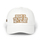 Faithful Citizens Apparel Co Unisex Embroidered Dad Cap Hat Jesus is the Kind and he's alive Revelation 1:18 White