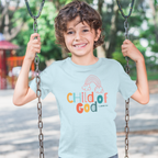 Faithful Citizens Apparel Co Unisex Kids Graphic Tee Child of God Rainbow illustration 1 John 3:1 Chambray
