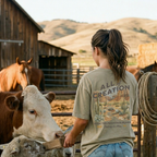 Faithful Citizens Apparel Women's Co T-shirt All of Creation lettering Western illustration Psalm 95:4 Khaki