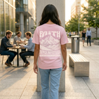 Faithful Citizens Apparel Co Women's T-shirt Faith moves mountains lettering Mountain illustration Matthew 17:20 Blossom