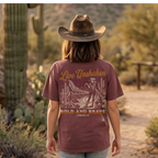 Faithful Citizens Apparel Co Women's T-shirt Bold and Brave lettering Western Illustration Joshua 1:9 Brick