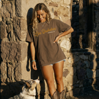 Faithful Citizens Apparel Co Women's T-shirt Bold and Brave lettering Western Illustration Joshua 1:9 Espresso