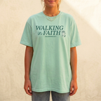 Faithful Citizens Apparel Co Women's T-shirt Walking in faith lettering Walking plant illustration Colossians 2:6-7 Island Reef