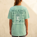 Faithful Citizens Apparel Co Women's T-shirt Walking in faith lettering Walking plant illustration Colossians 2:6-7 Island Reef
