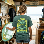 Faithful Citizens Apparel Co Women's T-shirt Faithful over Fearful Trust Jesus always lettering Isaiah 41:10 Blue Spruce