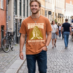 Faithful Citizens Apparel Co Men's T-shirt Worship the one true god with a praying hands graphic and gold lettering Deuteronomy 4:35 Yam
