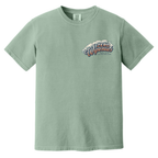Faithful Citizens Apparel Co Men's T-shirt featuring Jesus surfing waves graphic and colorful lettering Mark 4:41 Bay