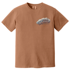 Faithful Citizens Apparel Co Men's T-shirt featuring Jesus surfing waves graphic and colorful lettering Mark 4:41 Terracotta