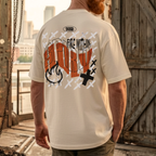 Faithful Citizens Apparel Co Men's T-shirt featuring orange and white "Fire Within Spirit” lettering Jeremiah 20:9 Ecru
