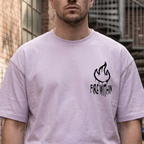 Faithful Citizens Apparel Co Men's T-shirt featuring orange and white "Fire Within Spirit” lettering Jeremiah 20:9 Orchid