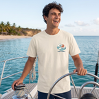 Faithful Citizens Apparel Co Men's T-shirt featuring an ocean graphic and “Quiet the Tide” lettering Matthew 14:32 Ivory