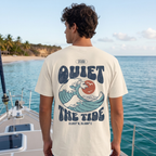 Faithful Citizens Apparel Co Men's T-shirt featuring an ocean graphic and “Quiet the Tide” lettering Matthew 14:32 Ivory