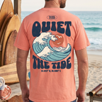 Faithful Citizens Apparel Co Men's T-shirt featuring an ocean graphic and “Quiet the Tide” lettering Matthew 14:32 Terracotta