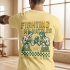 Faithful Citizens Apparel Co Men's T-shirt Fighting my battles featuring illustrated fighters and colorful lettering Exodus 14:14 Butter