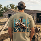 Faithful Citizens Apparel Co Men's T-shirt Endure, with biblical illustration and teal lettering James 1:12 Khaki