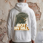 Faithful Citizens Apparel Co Men's Hoodie featuring Jesus with a crown of thorns graphic and “Not My Will” lettering Matthew 26:39 White