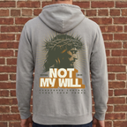 Faithful Citizens Apparel Co Men's Hoodie featuring Jesus with a crown of thorns graphic and “Not My Will” lettering Matthew 26:39 Grey
