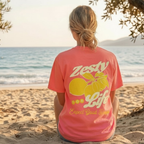 Faithful Citizens Apparel Co Women's T-shirt Zesty for life Expect good days lettering Amalfi coast Lemon illustration Psalm 34:12 Bright Salmon