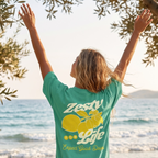 Faithful Citizens Apparel Co Women's T-shirt Zesty for life Expect good days lettering Amalfi coast Lemon illustration Psalm 34:12 Island Green