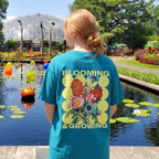 Faithful Citizens Apparel Co Women T-shirt Blooming and Growing Floral Illustration Hosea 14:5-6 Topaz Blue