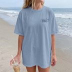 Faithful Citizens Apparel Co Women's T-shirt Peace be Still lettering Waves illustration Mark 4:39 Washed Denim