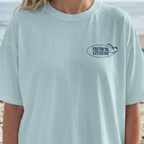Faithful Citizens Apparel Co Women's T-shirt Peace be Still lettering Waves illustration Mark 4:39 Chambray
