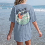 Faithful Citizens Apparel Co Women's T-shirt Peace be Still lettering Waves illustration Mark 4:39 Washed Denim