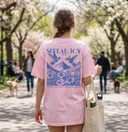 Faithful Citizens Apparel Co Women's T-shirt Spread Joy lettering Birds illustration Psalm 5:11 Blossom