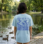 Faithful Citizens Apparel Co Women's T-shirt Spread Joy lettering Birds illustration Psalm 5:11 Chambray