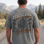 Faithful Citizens Apparel Co Men's T-shirt Against All Tempests lettering and Buffalo portrait Psalm 46:1 Grey