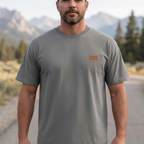 Faithful Citizens Apparel Co Men's T-shirt Against All Tempests lettering and Buffalo portrait Psalm 46:1 Grey