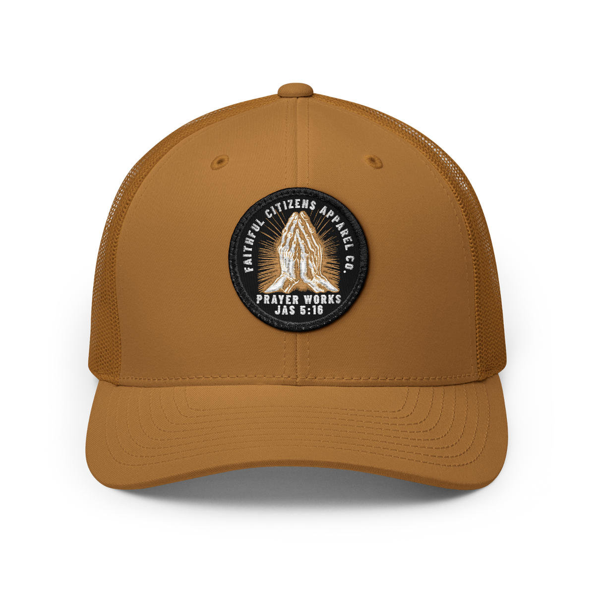Prayer Works | James 5:16 | Embroidered Patch Trucker Hat