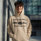 Faithful Citizens Apparel Co Men's Hoodie “Love All” lettering and Pickleball illustration 1 Corinthians 16:14 Sandstone