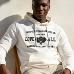 Faithful Citizens Apparel Co Men's Hoodie “Love All” lettering and Pickleball illustration 1 Corinthians 16:14 White