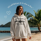 Faithful Citizens Apparel Co Woman's Hoodie with a pickleball graphic and “Love All” lettering 1 Corinthians 16:14 Bone