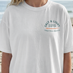 Faithful Citizens Apparel Co Women's T-shirt Salt and Light lettering Sun and wave Illustration Matthew 5:13-16 White